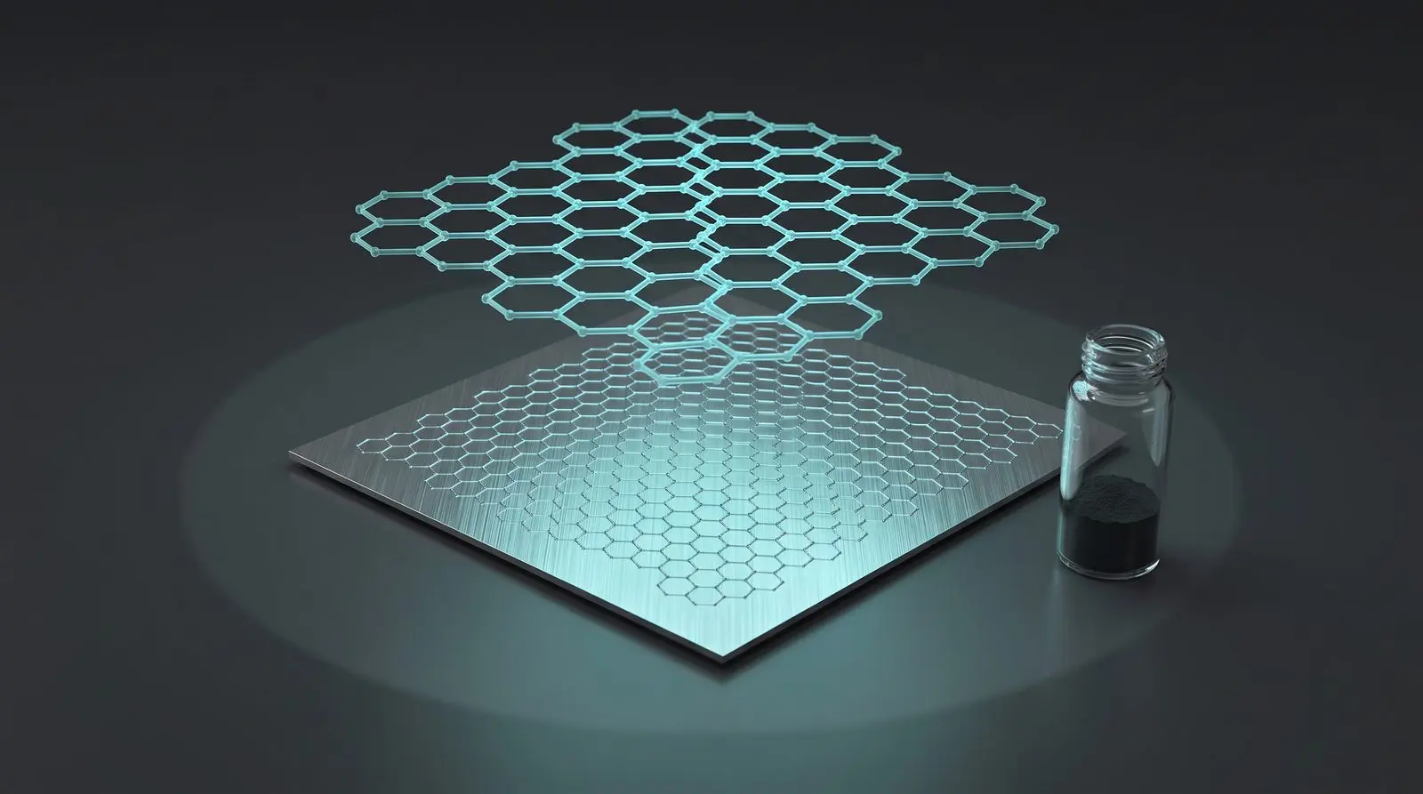 KI-generierter Platzhalter: Graphen-Materialprobe unter Laborbeleuchtung