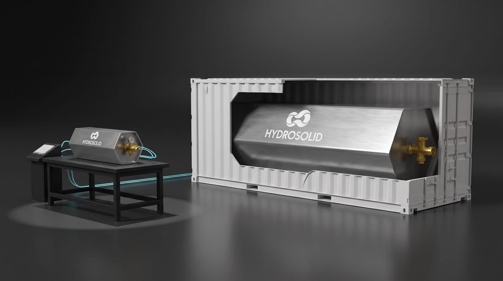 AI-generated placeholder: prototype of a hydrogen storage unit and large-scale storage in a container