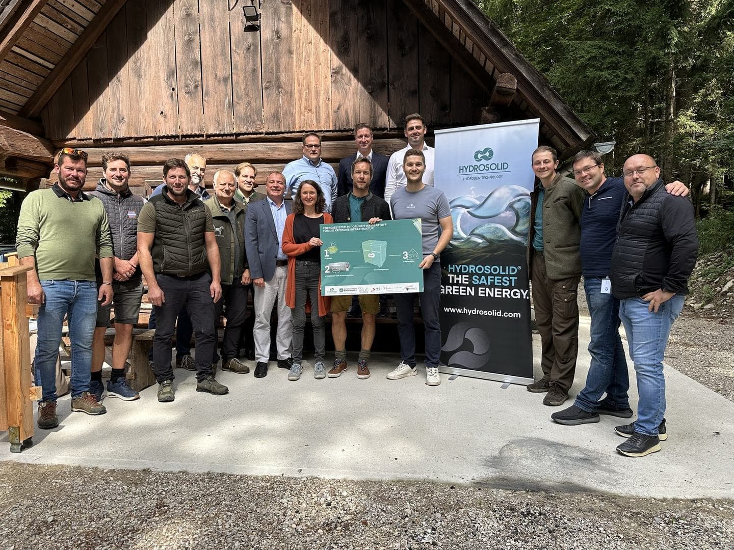 Project team and partners at the handover of the system at the Luegberg hut